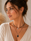 Elegant Double-Layered Black Geometric Gemstone Pendant Necklace