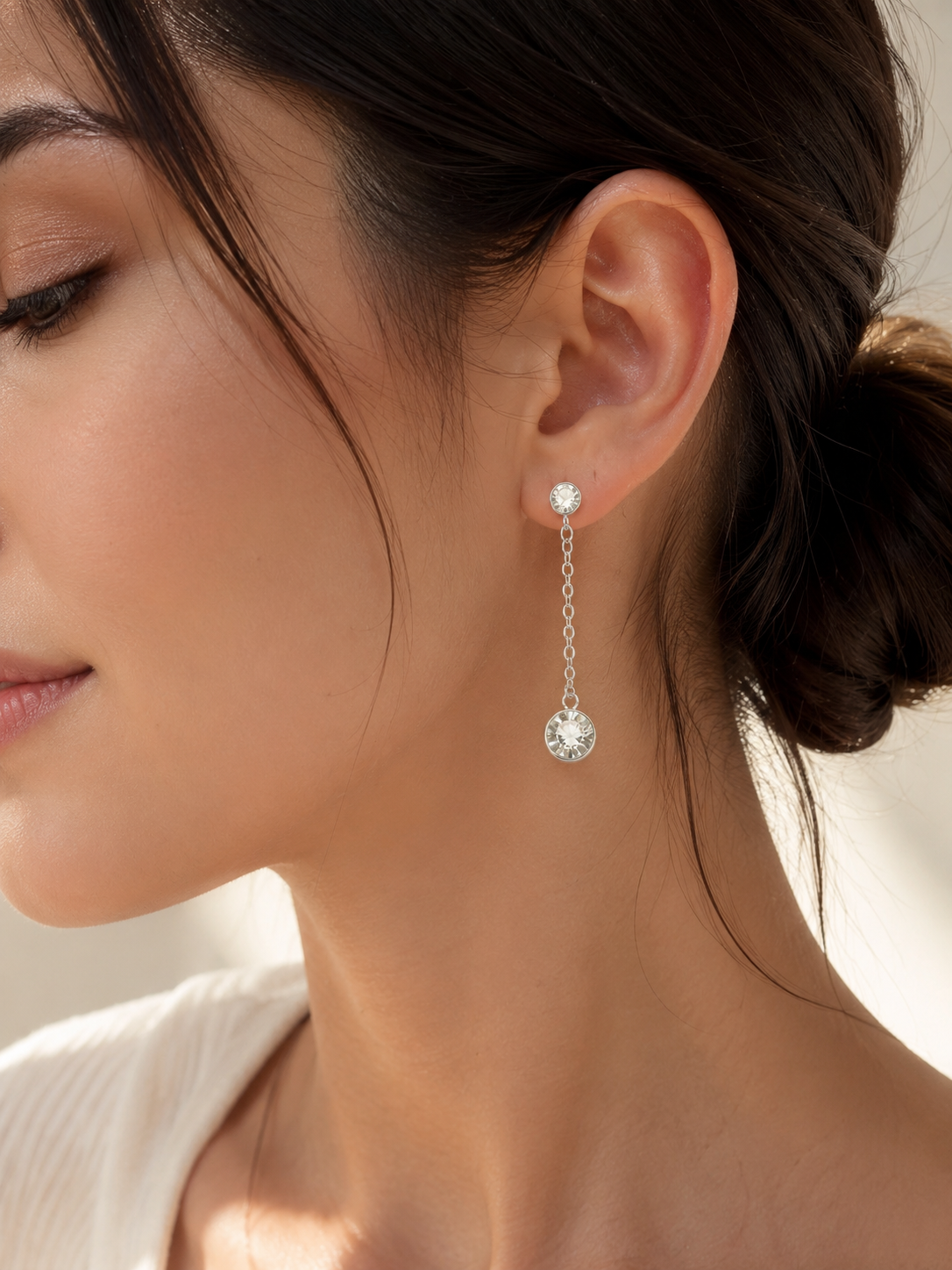 Surgical Steel Double Stone Swarovski Crystal Drop Earrings