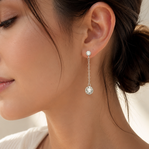 Surgical Steel Double Stone Swarovski Crystal Drop Earrings