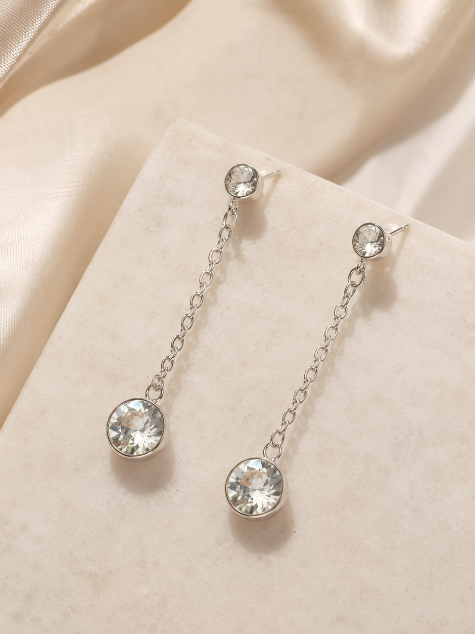 Surgical Steel Double Stone Swarovski Crystal Drop Earrings