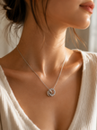 Elegant Stainless Steel Interlocking Ring Crystal Pendant Necklace
