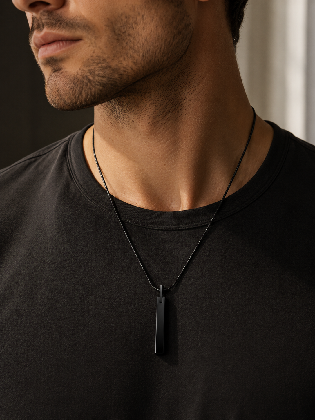 Minimalist Stainless Steel Vertical Bar Pendant Snake Chain Necklace