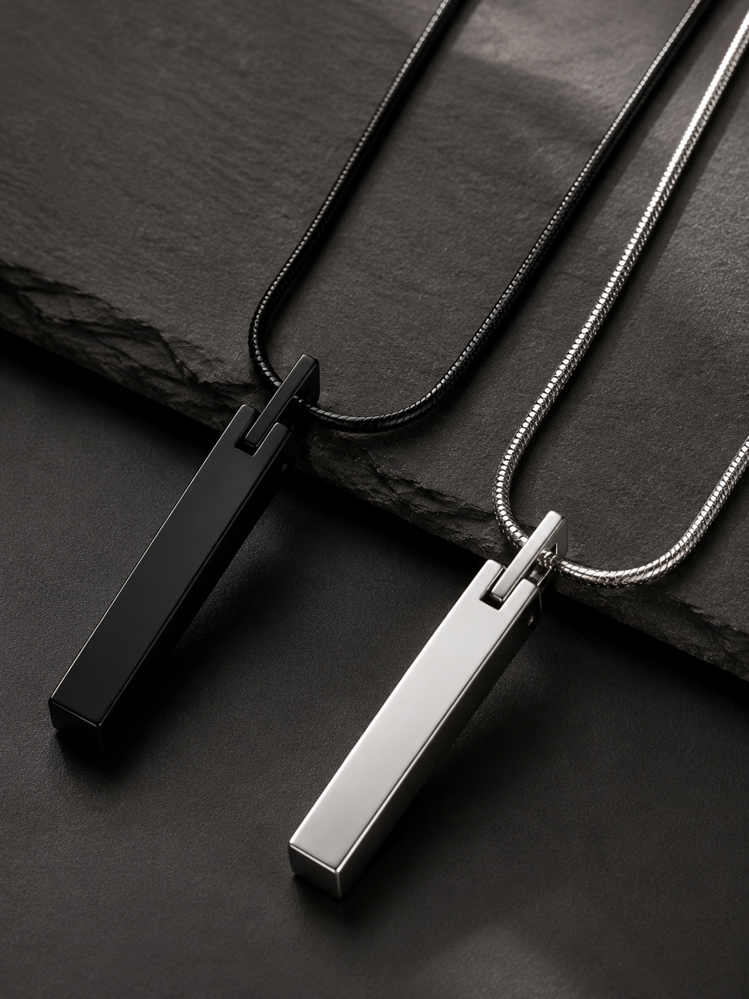 Minimalist Stainless Steel Vertical Bar Pendant Snake Chain Necklace