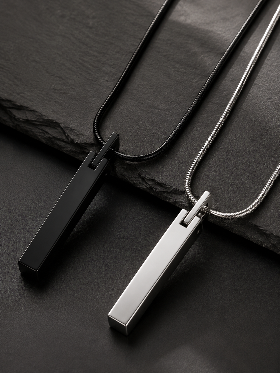 Minimalist Stainless Steel Vertical Bar Pendant Snake Chain Necklace