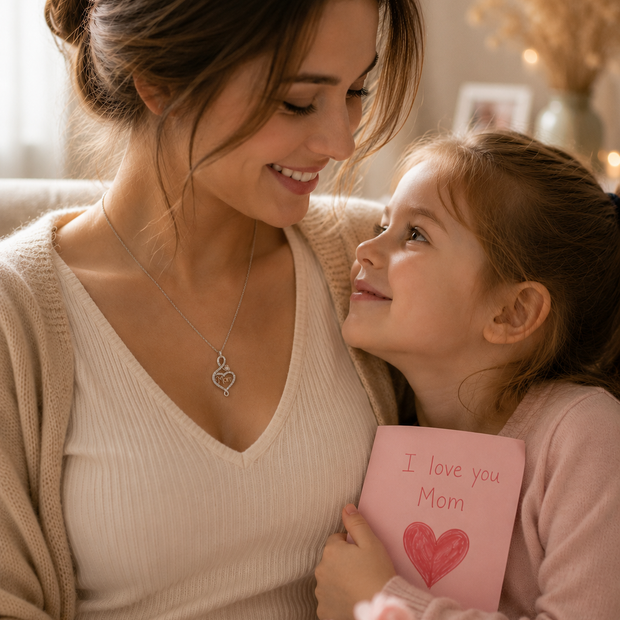"I Love You to the Moon and Back" Mom Heart Necklace – Two-Tone Pendant