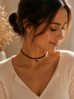 Minimalist Triangle Pendant Choker – Black Cord Geometric Necklace