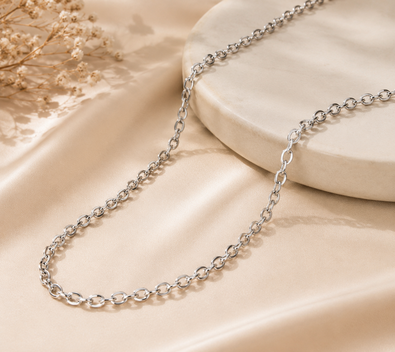 Classic Silver-Tone Cable Chain Necklace (70cm + Extender)