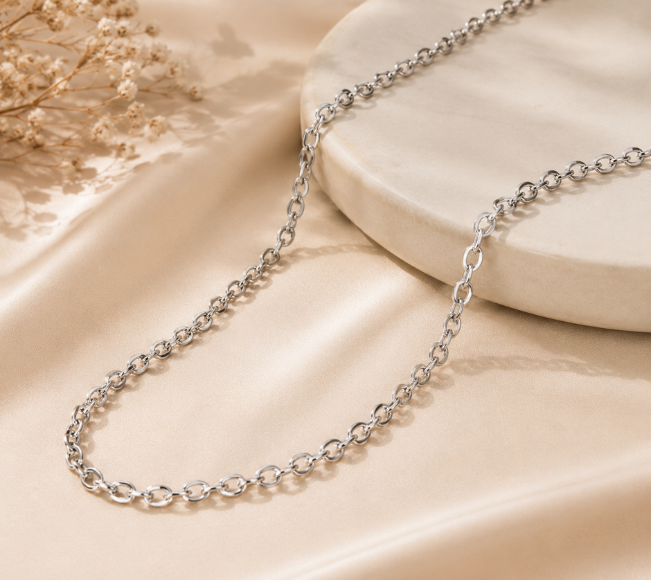 Classic Silver-Tone Cable Chain Necklace (70cm + Extender)