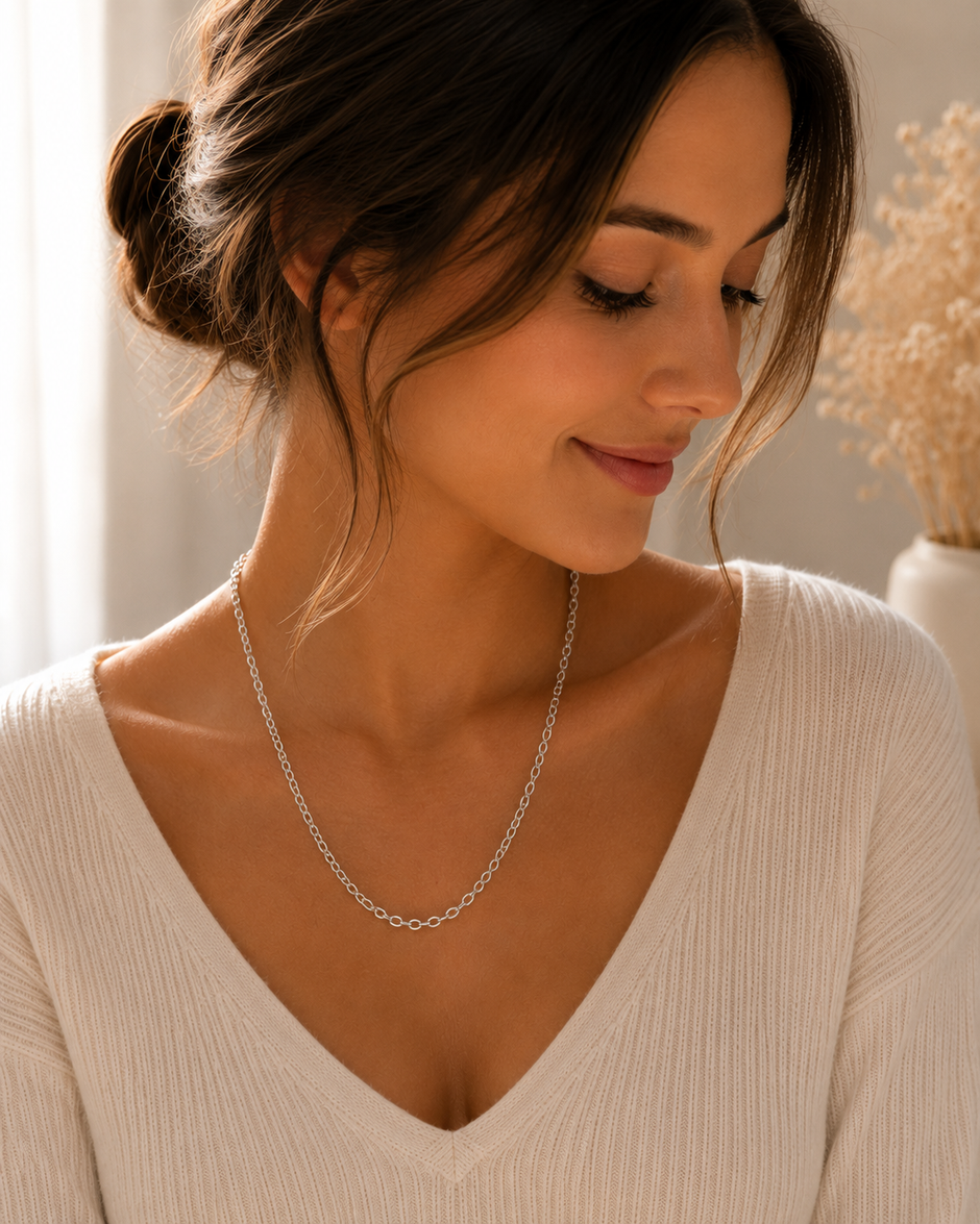 Classic Silver-Tone Cable Chain Necklace (70cm + Extender)
