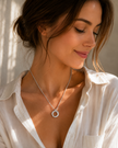 Silver-Tone Interlocking Rings Necklace – Sparkling Double Circle Pendant