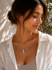 Whimsical White Cat & Key Charm Necklace – Silver-Tone Pendant
