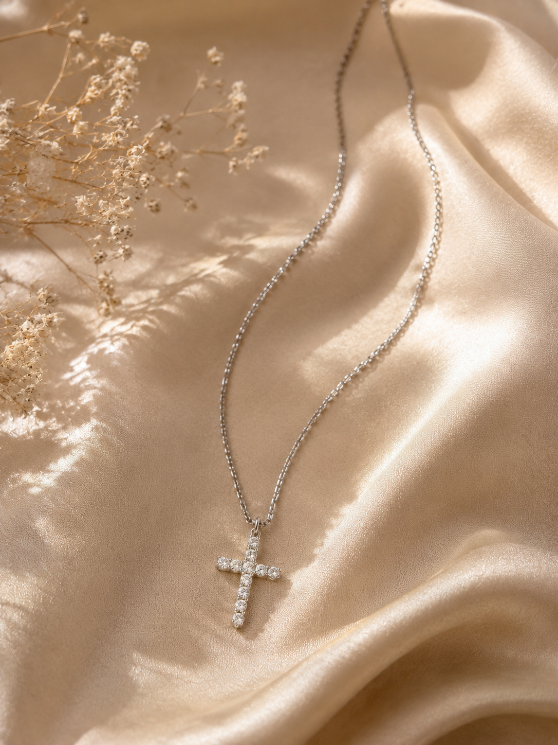 14K White Gold Plated Cross Necklace – AAAAA Cubic Zirconia Pendant