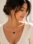 Gold-Plated Black Heart Pendant Necklace – Stainless Steel Chain