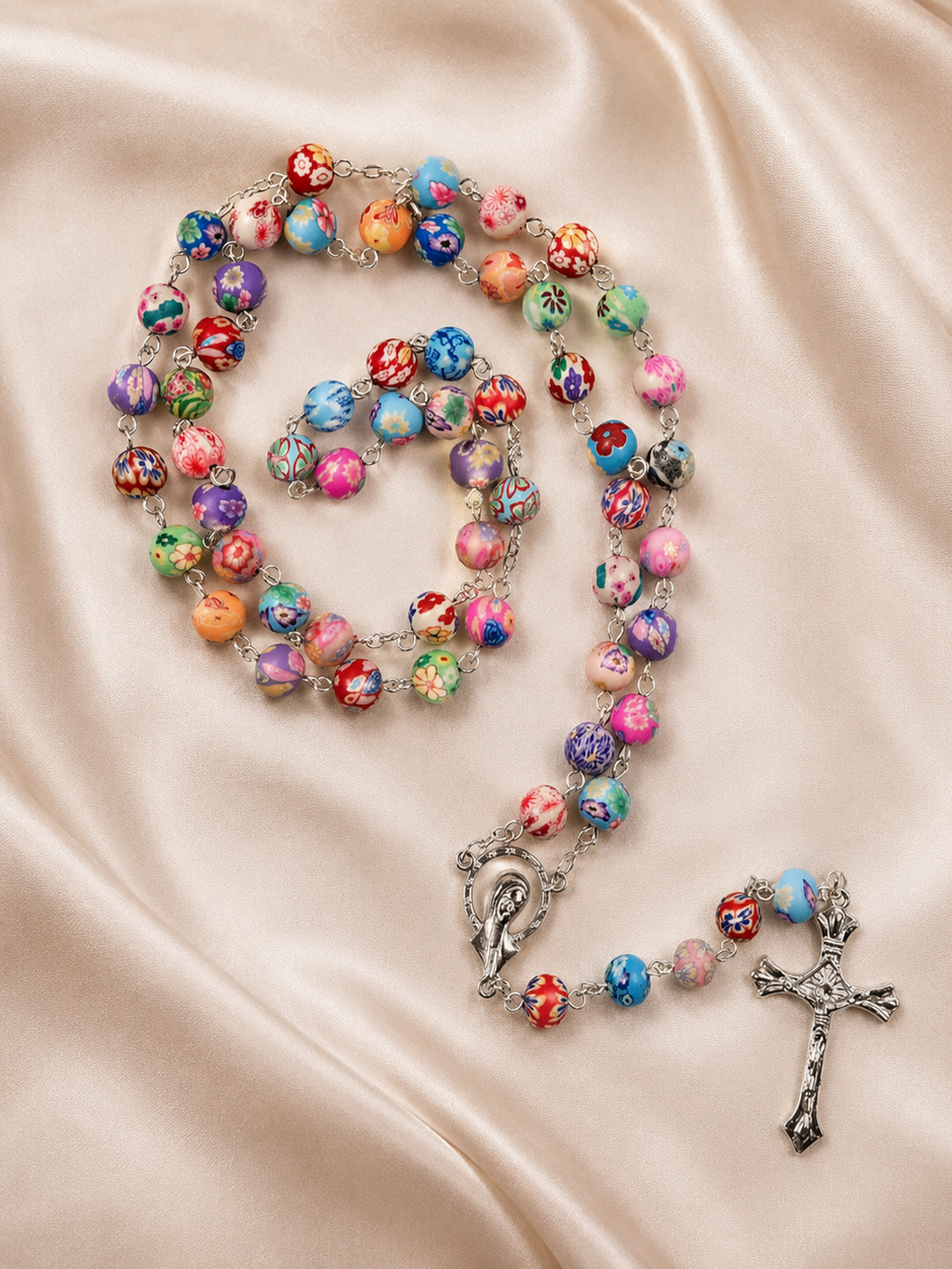 Colorful Polymer Clay Bead Rosary Necklace for Prayer or Fashion