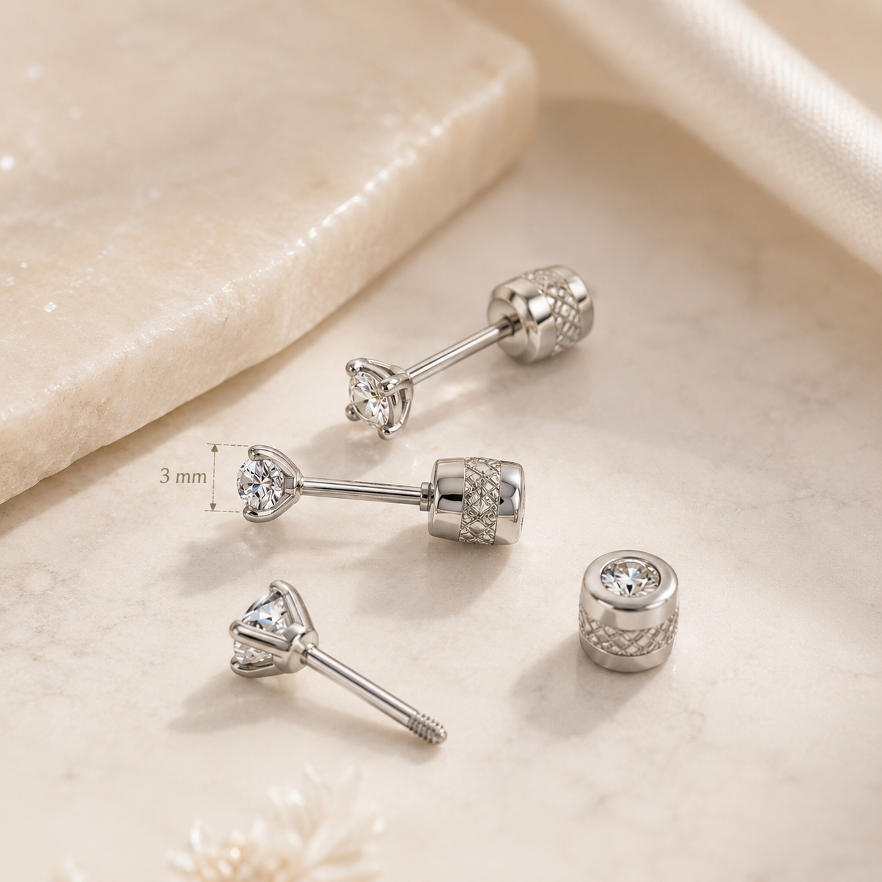 Surgical Steel Flat Back Stud Earrings – Cubic Zirconia Piercing Jewelry