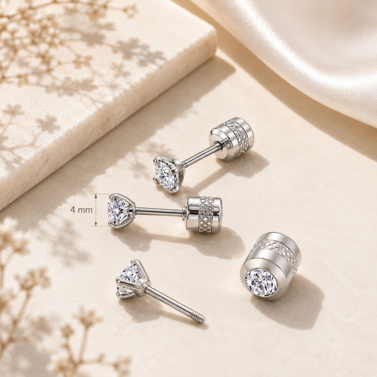 Surgical Steel Flat Back Stud Earrings – Cubic Zirconia Piercing Jewelry
