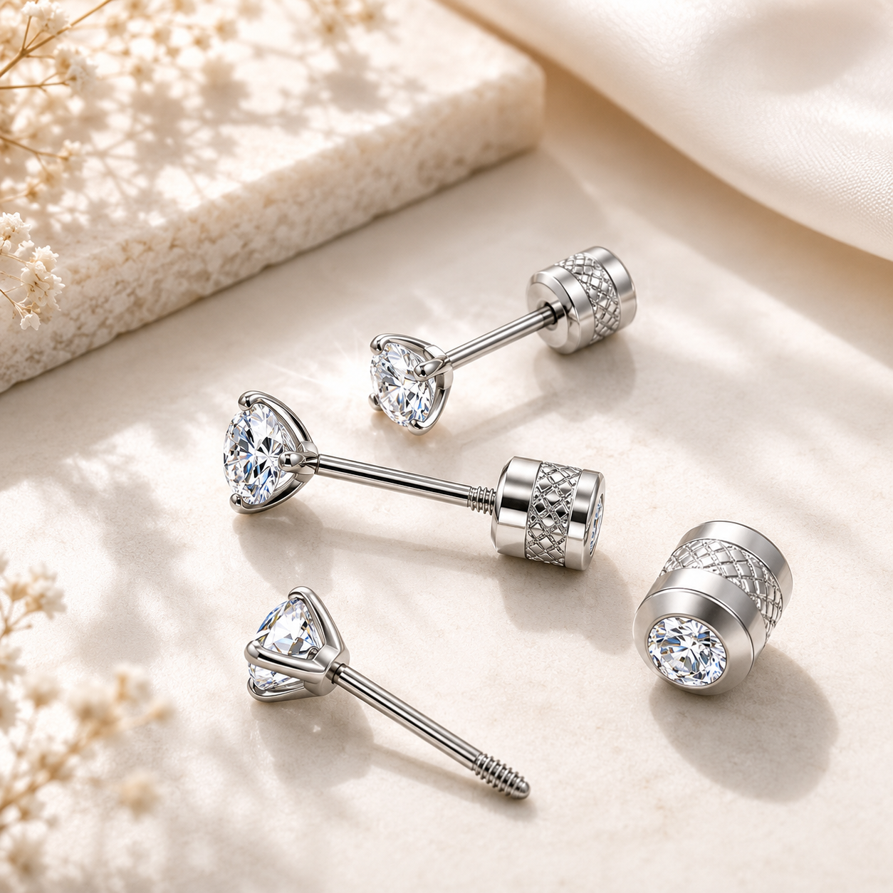 Surgical Steel Flat Back Stud Earrings – Cubic Zirconia Piercing Jewelry