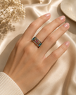 Boho Multi-Color Gemstone Ring – Silver-Tone Geometric Band