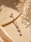 14G Rose Gold Plated Dangle Belly Button Ring – Cubic Zirconia Navel Piercing
