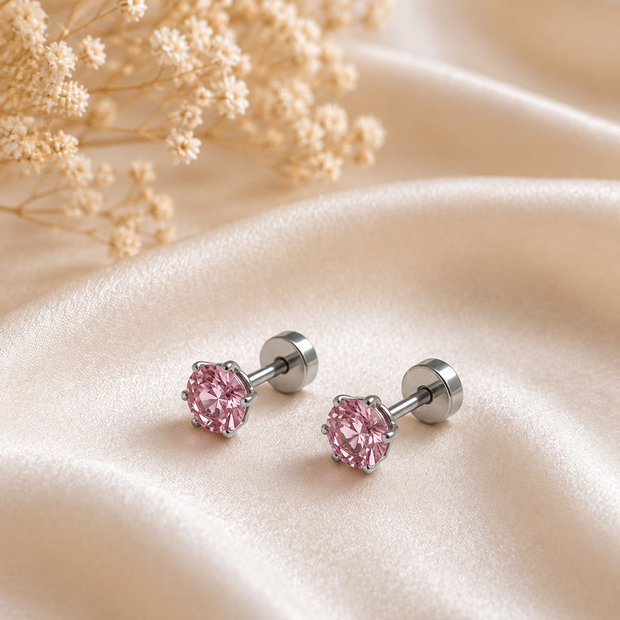 20G Silver Surgical Steel Flat Back Stud – Colorful Round CZ Piercing