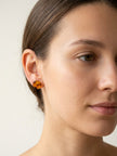 Amber Tortoiseshell Resin Stud Earrings – Minimalist Round Button Earrings