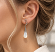 Opalite Teardrop Clip-On Earrings – Silver Non-Pierced Drop Dangles