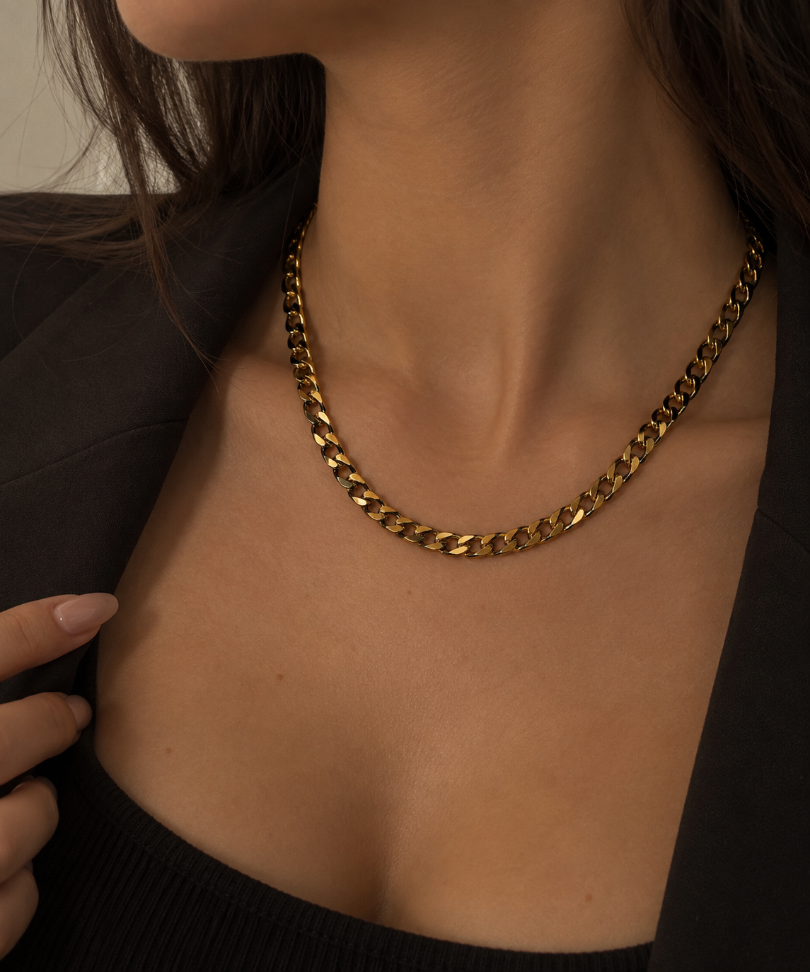 Classic Diamond-Cut Curb Chain Necklace – 18K Gold Finish Stainless Steel (3 mm)
