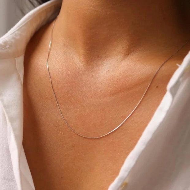925 Sterling Silver Round Box Chain Necklace – Unisex Polished Link Chain, 46 cm