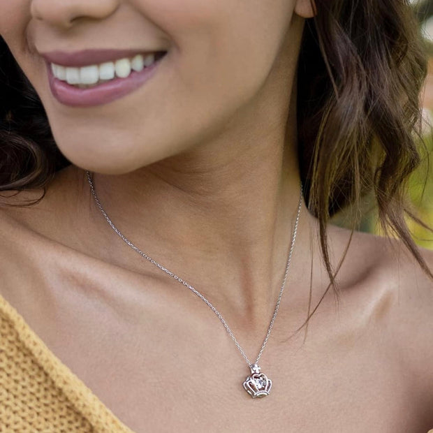 Queen Crown Pendant Necklace with Czech Crystals – 51 cm Copper Chain for Women