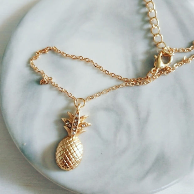 Tropical Pineapple Anklet Bracelet – Adjustable Summer Gold Plated Jewelry