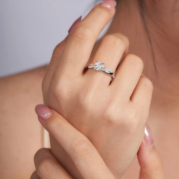 1 Carat Moissanite Twisted Vine Engagement Ring – 18K White Gold Plated
