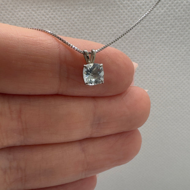 Elegant 925 Sterling Silver Cushion Cut Pendant Necklace