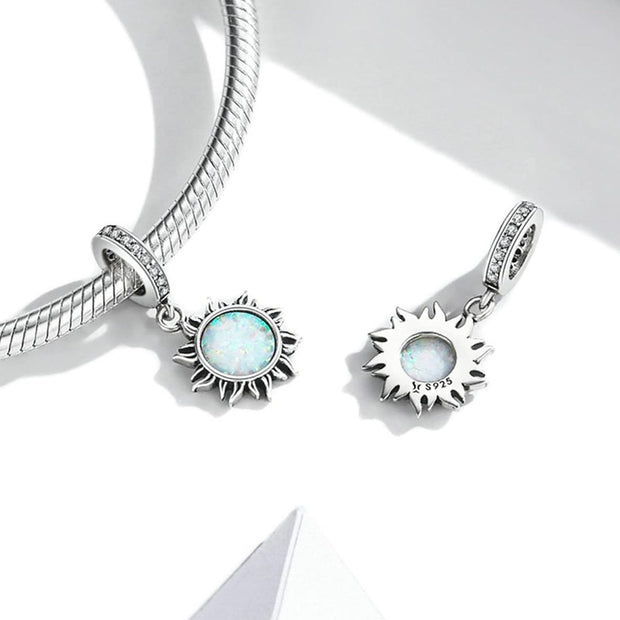 Radiant Opal Sun Charm – Silver Celestial Pendant for Layering
