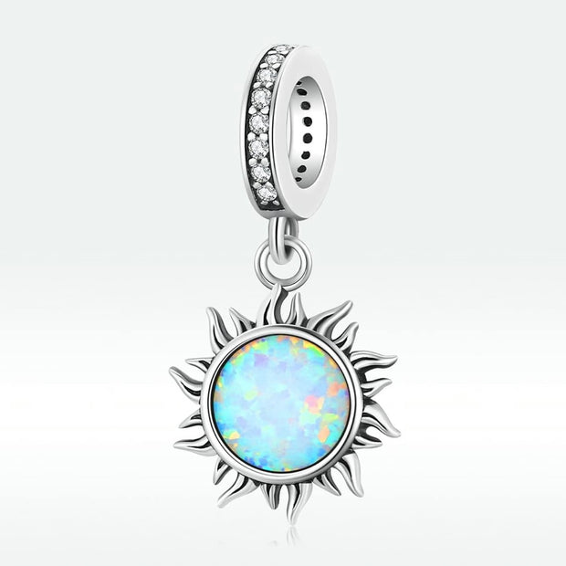 Radiant Opal Sun Charm – Silver Celestial Pendant for Layering