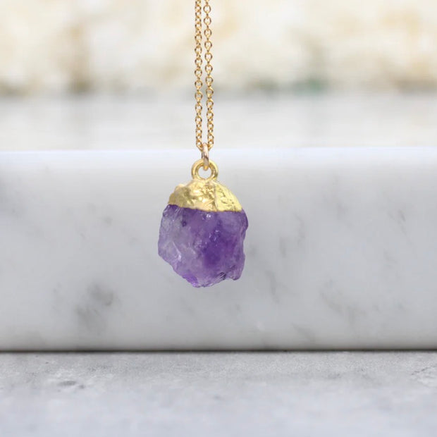 Elegant Amethyst Gemstone Necklace in 14K Gold Plating