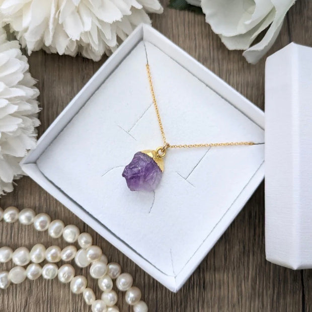 Elegant Amethyst Gemstone Necklace in 14K Gold Plating