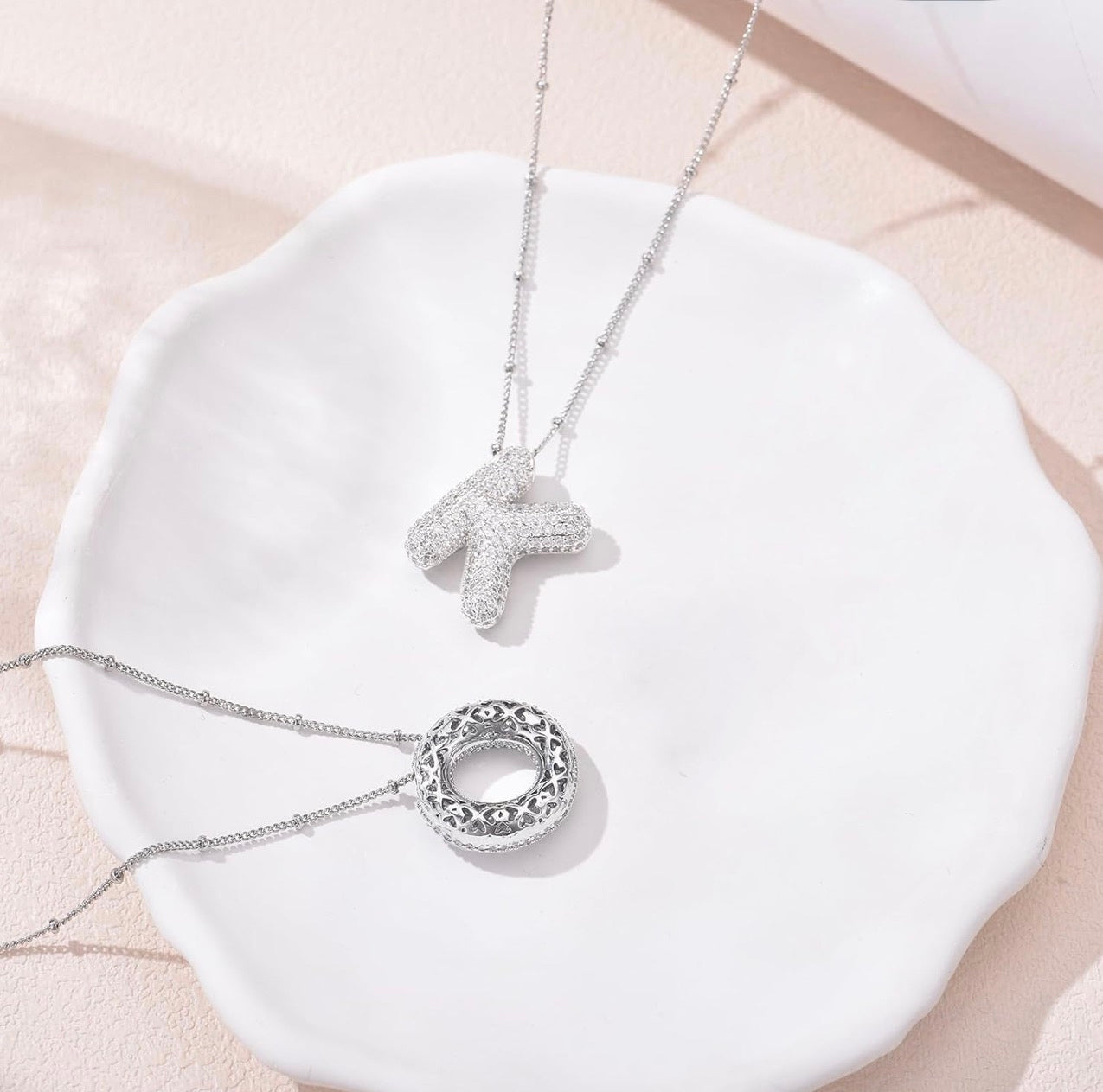 CZ Buble Initial Letter Necklace