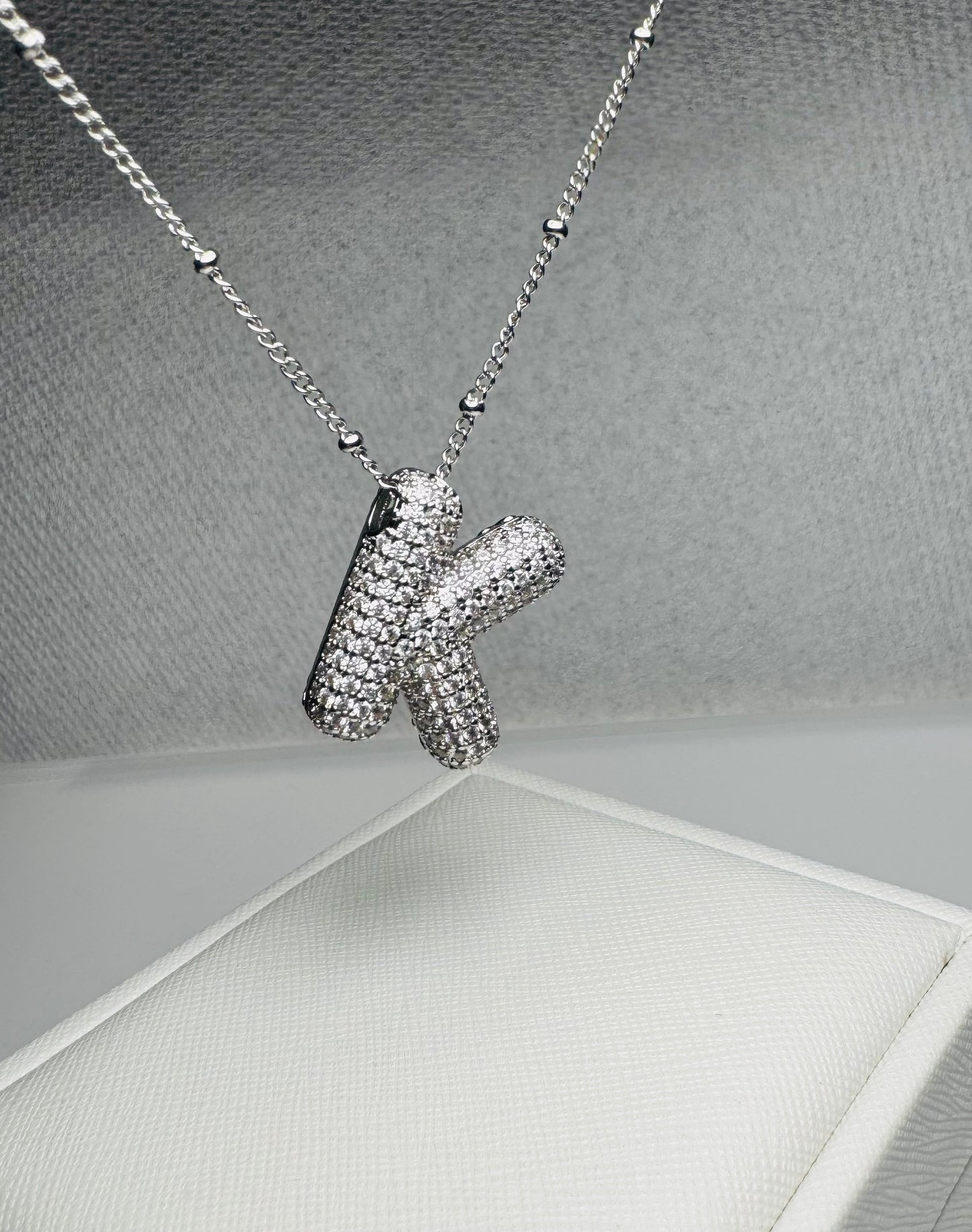 CZ Buble Initial Letter Necklace