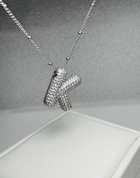 CZ Buble Initial Letter Necklace