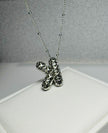 Sparkling Cubic Zirconia Bubble Letter Necklace in Silver Plating
