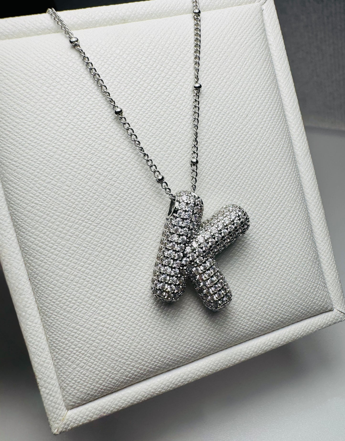 CZ Buble Initial Letter Necklace