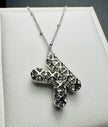 Sparkling Cubic Zirconia Bubble Letter Necklace in Silver Plating