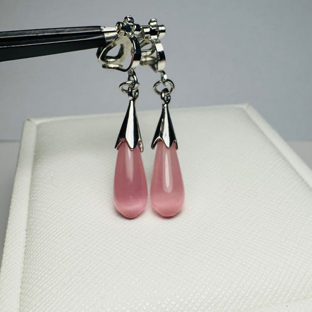 Pink Drop Dangle Clip On Earrings – Lightweight Piercing-Free Jewelry