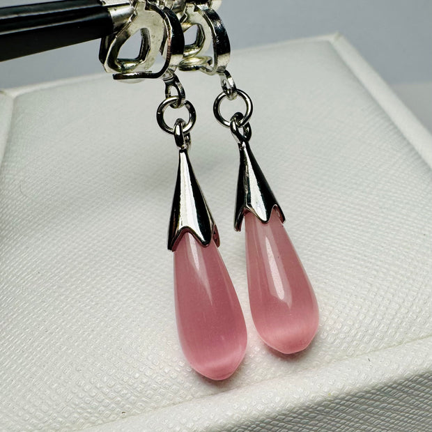 Pink Drop Dangle Clip On Earrings – Lightweight Piercing-Free Jewelry