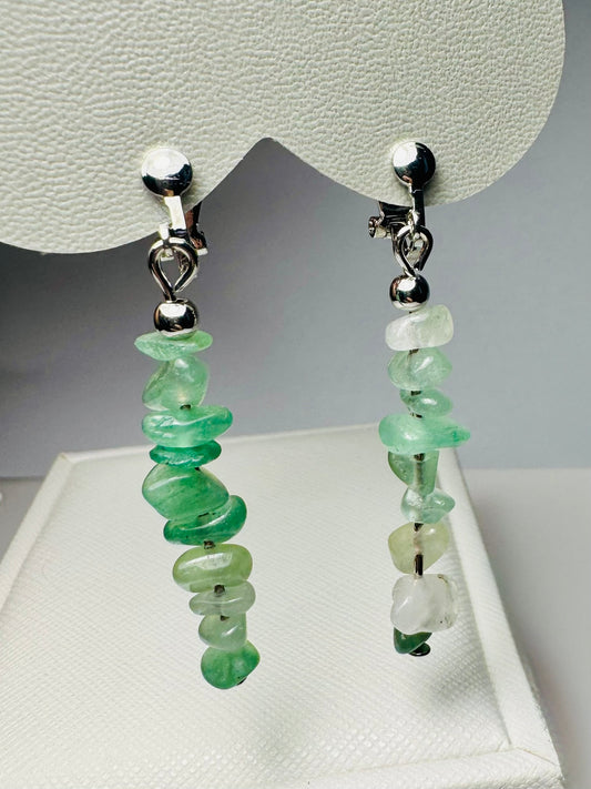 Gemstone Dangle Clip On Earrings