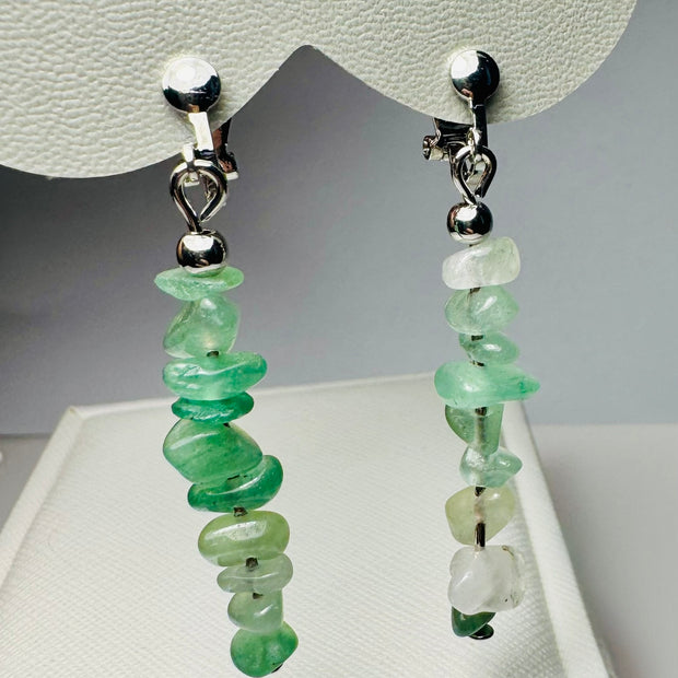 Aventurine Green Gemstone Clip-On Drop Earrings – Tarnish-Resistant Steel