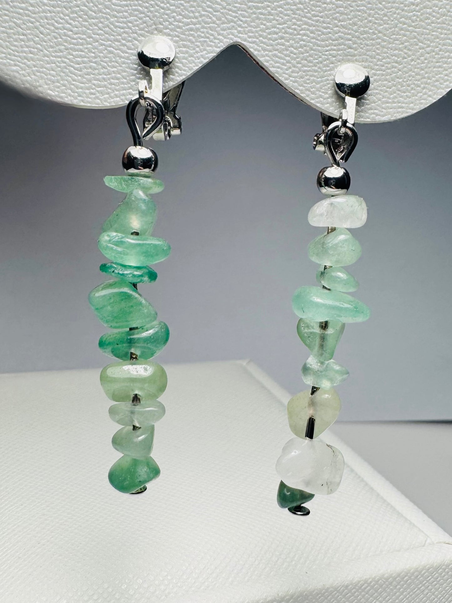 Gemstone Dangle Clip On Earrings