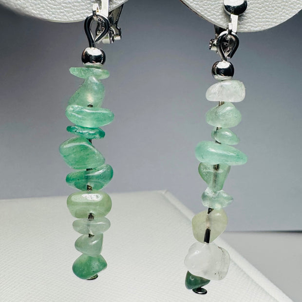 Aventurine Green Gemstone Clip-On Drop Earrings – Tarnish-Resistant Steel