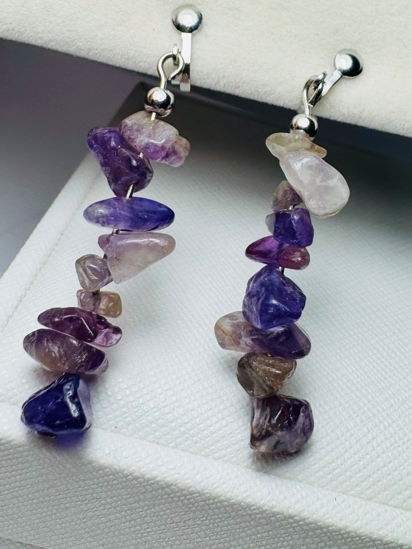 Gemstone Dangle Clip On Earrings