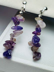 Natural Raw Amethyst Gemstone Chip Clip-On Dangle Earrings
